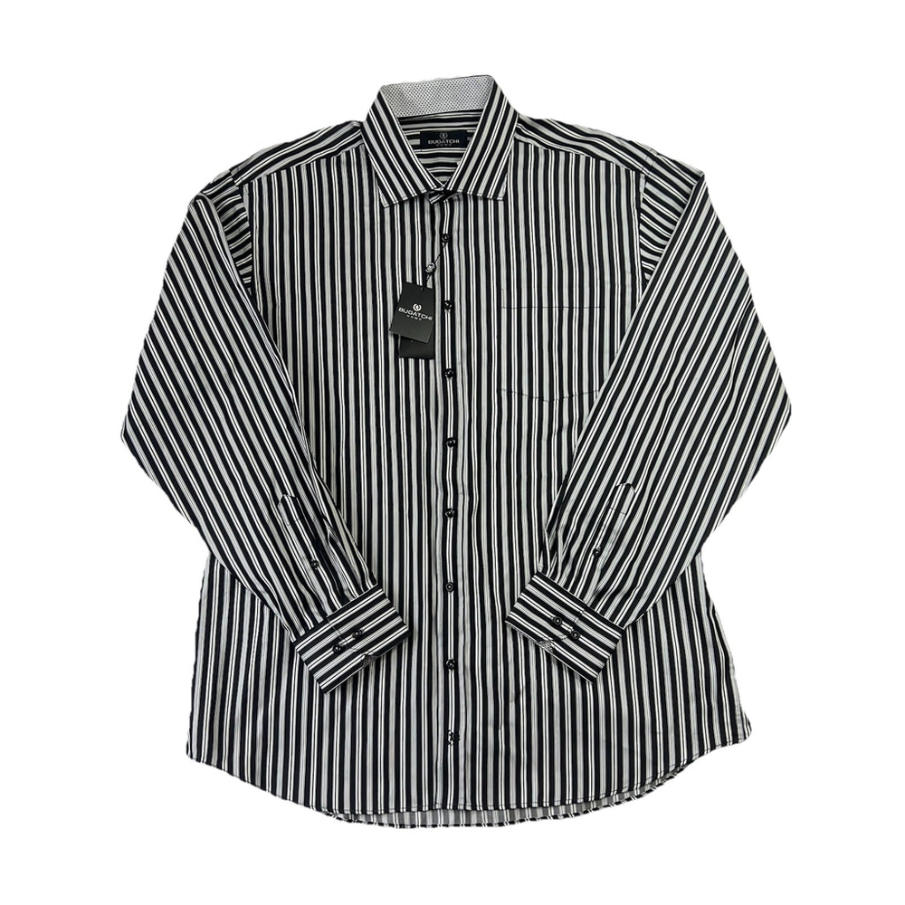 Bugatchi Uomo Long Sleeve Shirt Black Stripped Mens Size XXL NWT